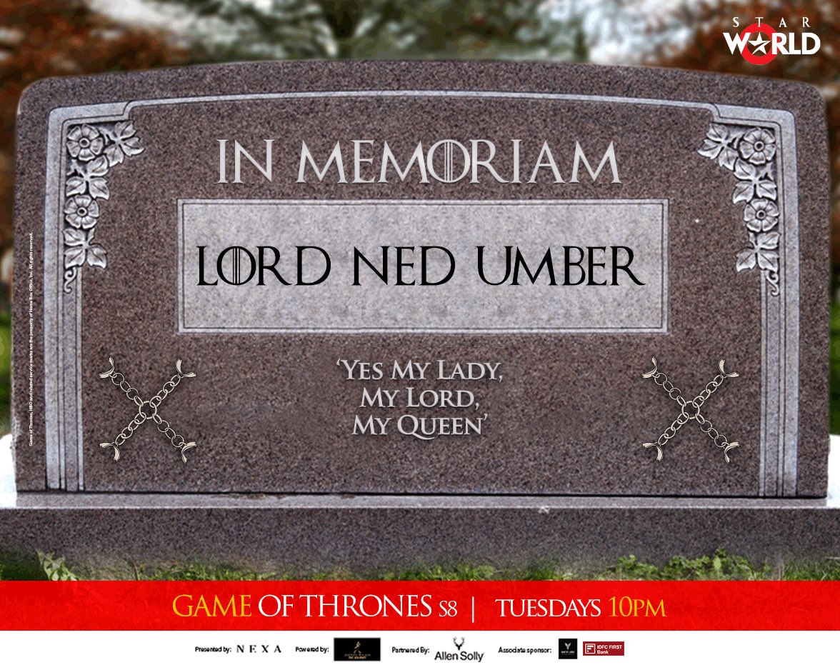 StarWorldIndia's tweet photo. #PayYourRespects to Season 8’s first casualty, the Little Lord Umber. May the Old Gods and the New look over his voyage into the afterlife. #OneLastTime #GOTOnSW https://t.co/ydNHwxjlJf