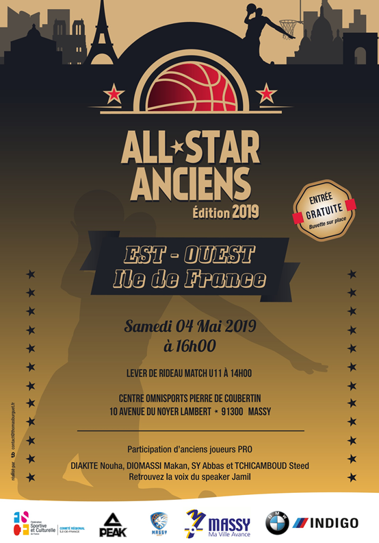 #AllStar-Anciens-2019 EST vs OUEST <a href="/BasketIDF/">Ligue Ile de France de Basketball</a>
 Samedi 4 MAI 2019 à 16h à <a href="/villedemassy/">Ville de Massy</a> 
 Jamil Rouissi, la voix de Nanterre animera cet événement  
dans la salle du COS de #Massy  <a href="/CPBasket75/">Basket75</a> <a href="/CD77Basket/">basket77.fr</a> #CDYBB <a href="/BasketEssonne/">Basket Essonne</a> #cd92basket @cd93basketball  <a href="/BasketValdOise/">CD basket 95</a>