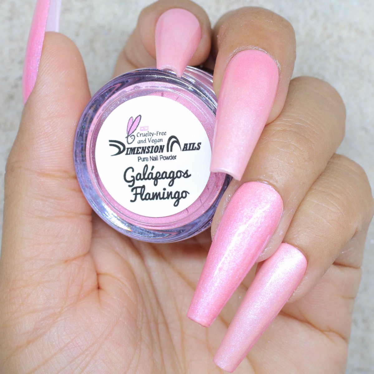 Galápagos Flamingo from our new Island collection! A soft shimmery pink! Shown here over white. Try adding it over different bases for different effects! 💖💖🏝🌋 #vegan #crueltyfree #Nails