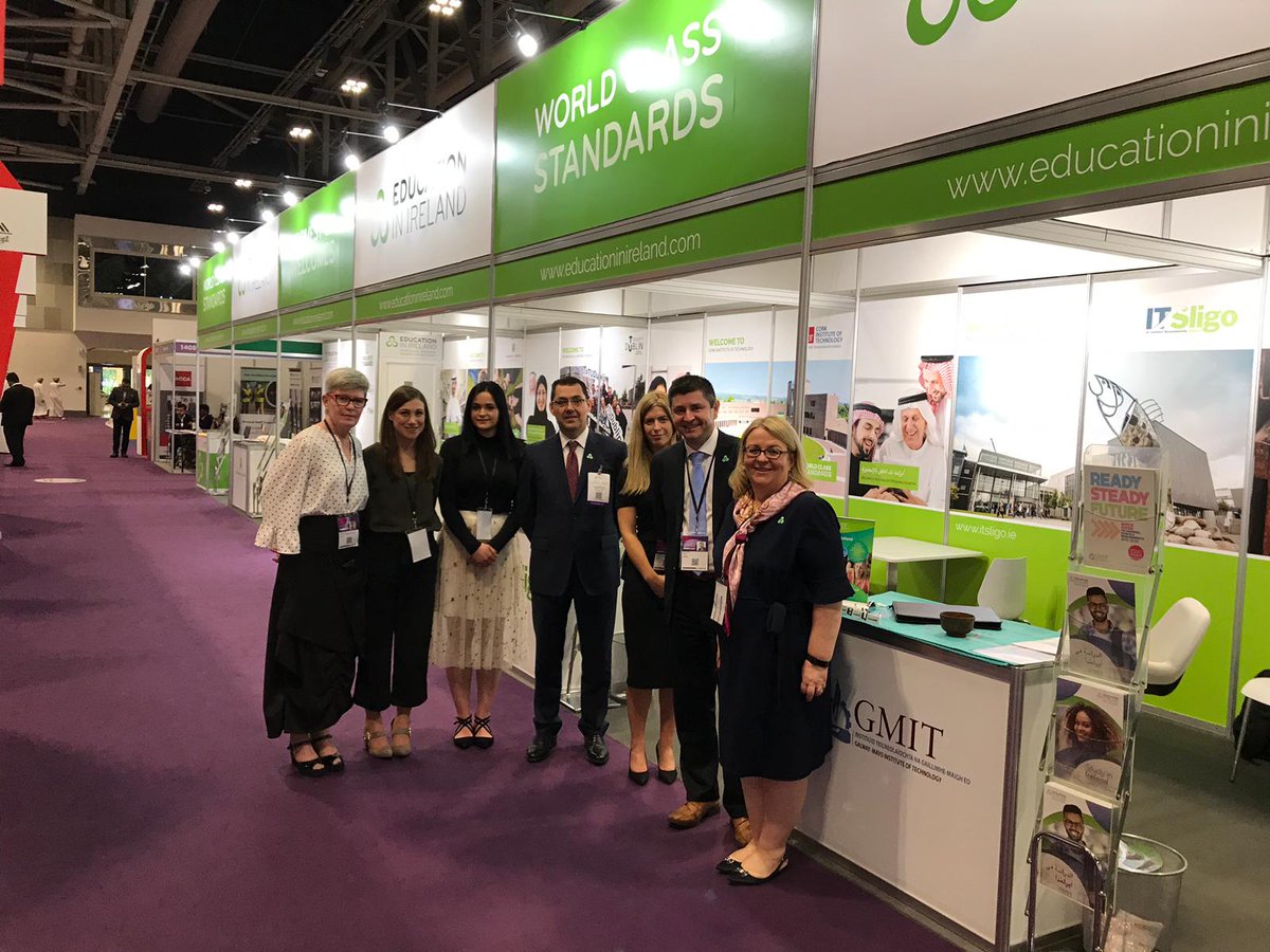 DifcCollege's tweet photo. Team Ireland met up with Gerard McCoy the Irish Ambassador to Saudi at #ghedex2019. #foundationpathways #studyabroad #studyinireland #DIFCIreland #morethanapathway @CIT_ie @GMIT_Inter https://t.co/4QWZ1Pl4xc
