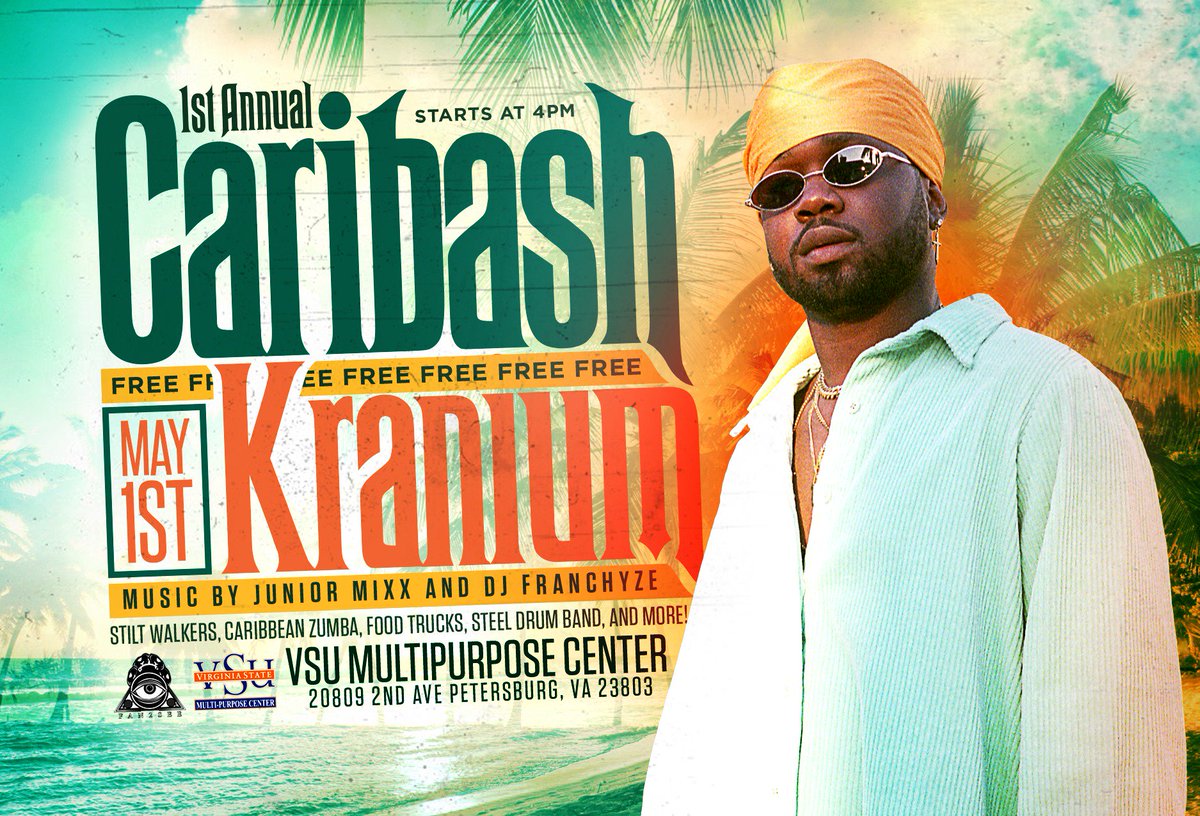 VSUMPC's tweet photo. Show Announcement: On Wed, May 1, join us for #Caribash feat. @Kranium at the @VSUMPC (outdoors)! This event is FREE FREE FREE! Don't miss #steelband, #stiltwalkers #foodtrucks, and more! https://t.co/UInwGUMJrx