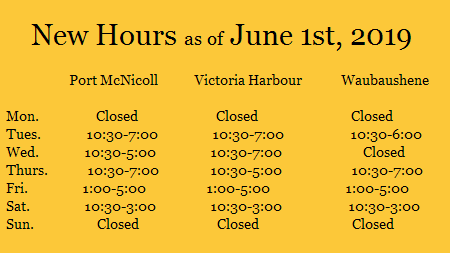 Tay_Library's tweet photo. June 1st we will have new hours! #TayTownshipPL #Tay_Library https://t.co/OYK4CoEUY1 https://t.co/Cins6UTtCY