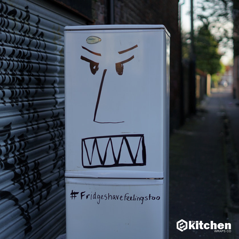 Don;t throw out your tired and dated fridge. Get it wrapped for a fresh new look because fridges have feelings too ;) Visit thekitchenwrapsco.com/appliance-wrap… | #Wraps #Wrapping #ApplianceWraps #ApplianceWrapping