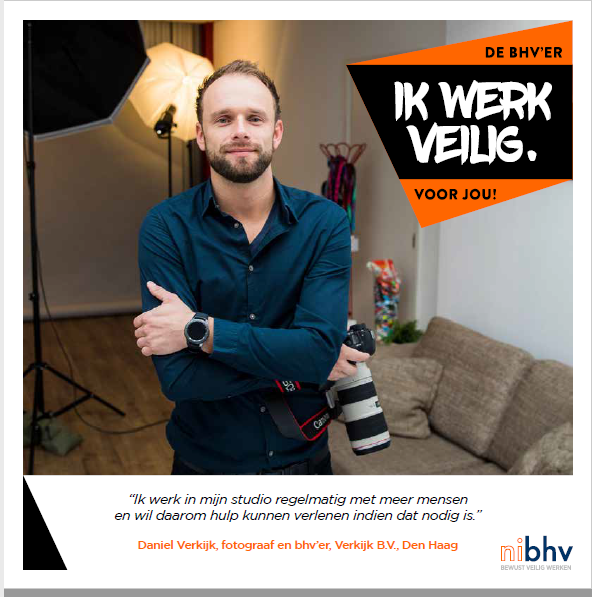 NIBHV's tweet photo. De Nederlandse werkvloer is relatief veilig. Maar áls er iets gebeurt, is het een geruststellende gedachte dat je kunt terugvallen op mensen die weten wat ze doen. Vanuit die gedachte lanceert NIBHV de campagne ‘Ik werk veilig voor jou’. #BHV https://t.co/IoFVxa2q2X https://t.co/RSoE9x9WgN