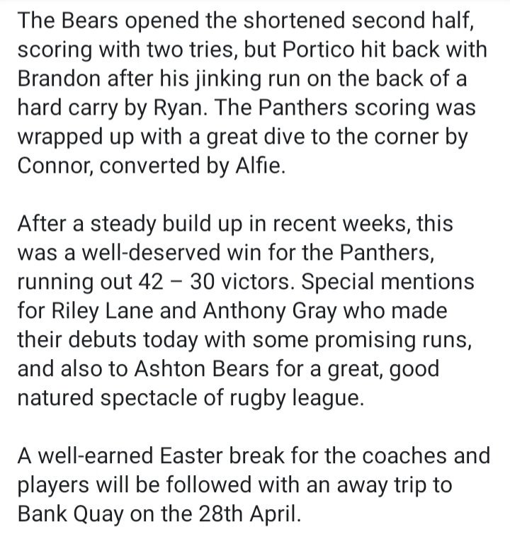 Porticopanther1's tweet photo. First win of the division this season the Panthers had been let loose against Ashton Bears

Proud sponsors
@drdavesents @KingdomSGL @RavenairLJLA https://t.co/LHXoQxzKH0