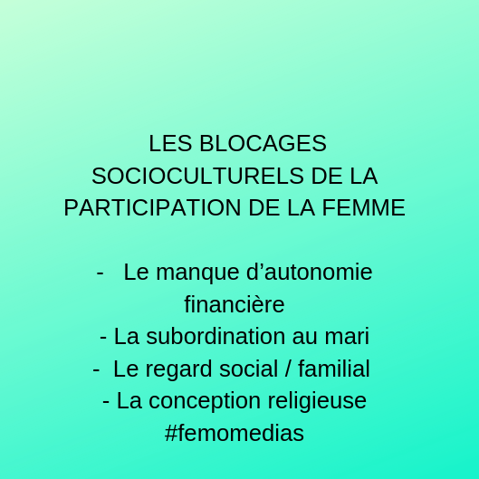 les obstacles socioculturels de la participation de la femme en Côte d'Ivoire
#femomedias