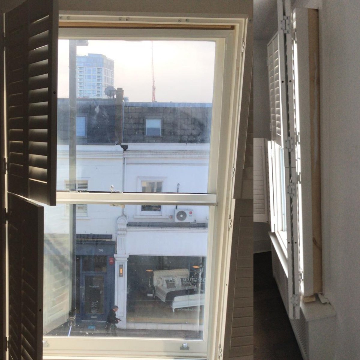 sesecondary's tweet photo. Counterbalance vertical slider fitted on a timber frame to allow plantation shutters to fit back on for #soundreduction @sesecondary https://t.co/sewMjArnlv