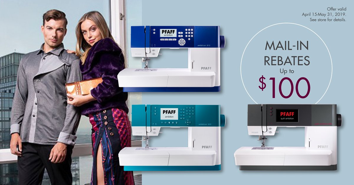 MurraysFabrics's tweet image. Starting this week through May 31, take home a new PFAFF ambition and get a rebate of either $50, $75 or $100.  Want to test drive a machine and see its capabilities?  As always, just visit or set up a time with Bill! #pfaff #sewing #newsewingmachine
