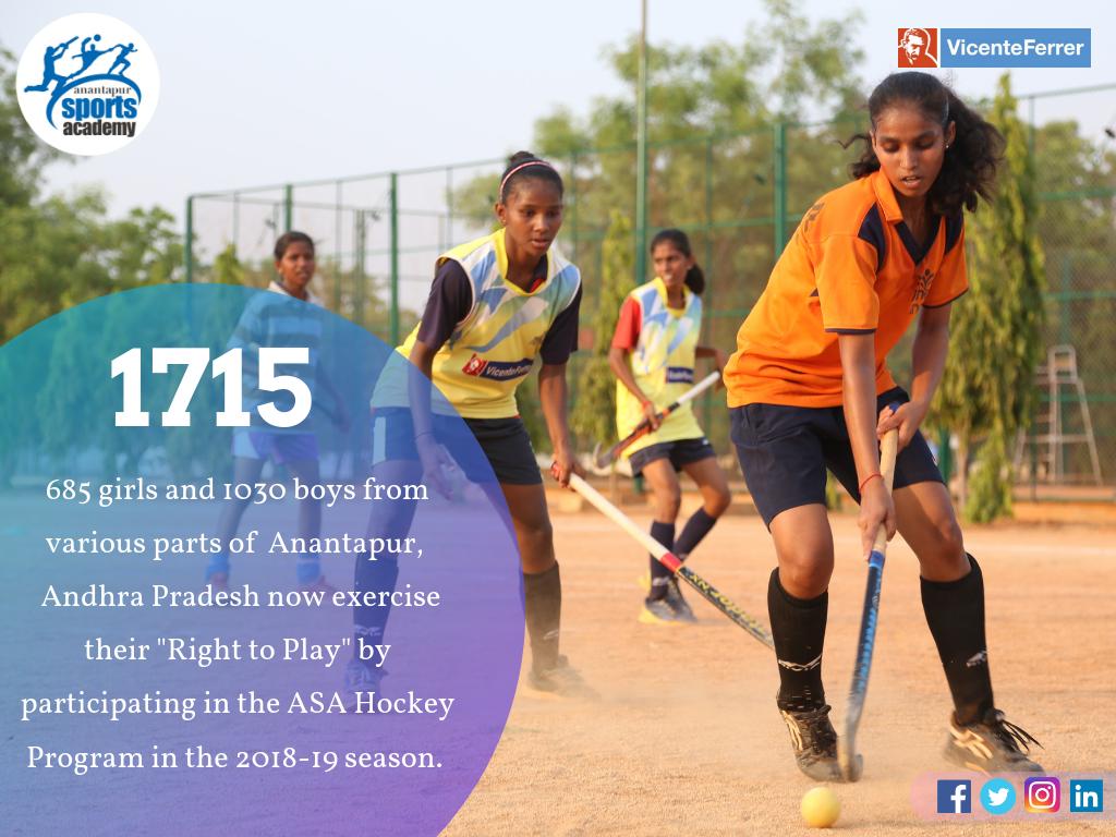 1715 children (39.9 % girls) from marginalised communities in Anantapur now exercise their #RightToPlay by participating in ASA Hockey Programme in the 2018-19 season. 

#FreedomToPlay #SportForGood #Sport4Development