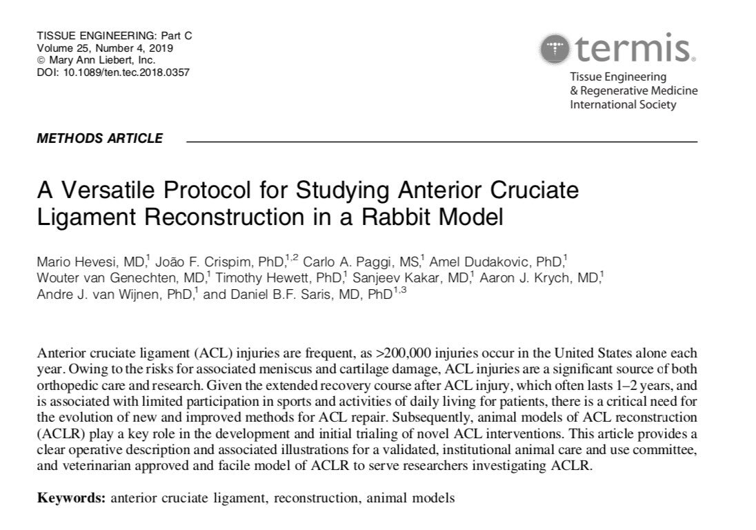 MarioHevesiMD's tweet photo. Hot off the press in #TissueEngineeringPartC and chosen for the cover art as well.  Our Figure 4 never looked so good!  #ACL #TERMIS

@sarisnl @DrKrych @sanjkakar @Hewett1Tim @ADudakovicPhD https://t.co/az1oPhEYlT