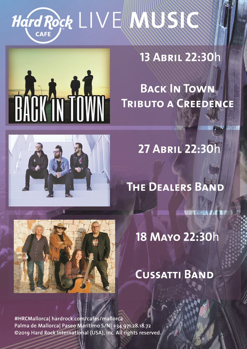 Este sábado no te pierdas el conciertazo que darán The Dealers Band en el escenario de #HRCMallorca! Entrada libre. Reserva tu mesa en sales@hardrockcafemallorca.es

¡Y ve apuntando en tu agenda los próximos eventos!

#ThisIsHardRock #LiveMusic