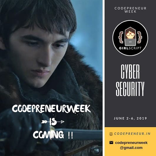 Girlscript1's tweet photo. You waited long enough, but not anymore! #WinterHasCome #CodepreneurHasCome #ForTheThrone #ForABetterCareer
Hack into the life of a computer with the three-eyed raven and secure cyber crime. Sounds interesting? 
Apply now to  https://t.co/kjyBMDujGq
 codepreneurweek@gmail.com https://t.co/89r8LsRhqy