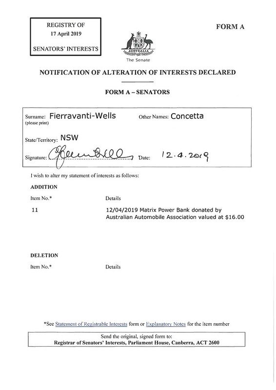 New page detected on the register of Senator the Hon Concetta Fierravanti-Wells. Help make these disclosures searchable here: burntheregister.com/project/fierra…