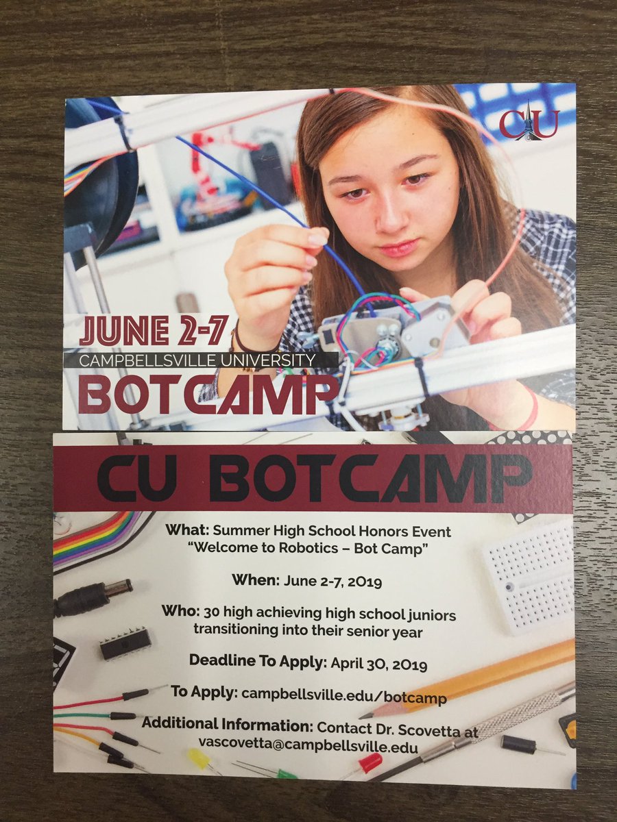 WKUCareerCoach's tweet image. If you’re a Warren East HS Junior interested in Robotics, check this out! @Admissions_CU is hosting a Bot Camp in early June. Deadline to apply is April 30. More details and to apply—⬇️⬇️