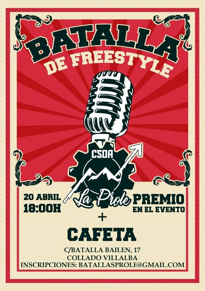 cslaprole's tweet image. Batalla de freestyle en el CSOA La Proletaria el día 20 de abril.
Para inscribirse, mandar un correo a batallasprole@gmail.com
