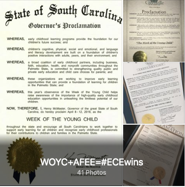 NAEYC's tweet photo. Across America, hundreds of advocates joined us in celebrating #WOYC19 by advocating for a lifetime of success for all children. They brought @SupportEarlyEd into their celebrations by securing proclamations from elected officials to make sure #ECEwins! https://t.co/IGIBjsmjTu https://t.co/ySUkYF5LWF