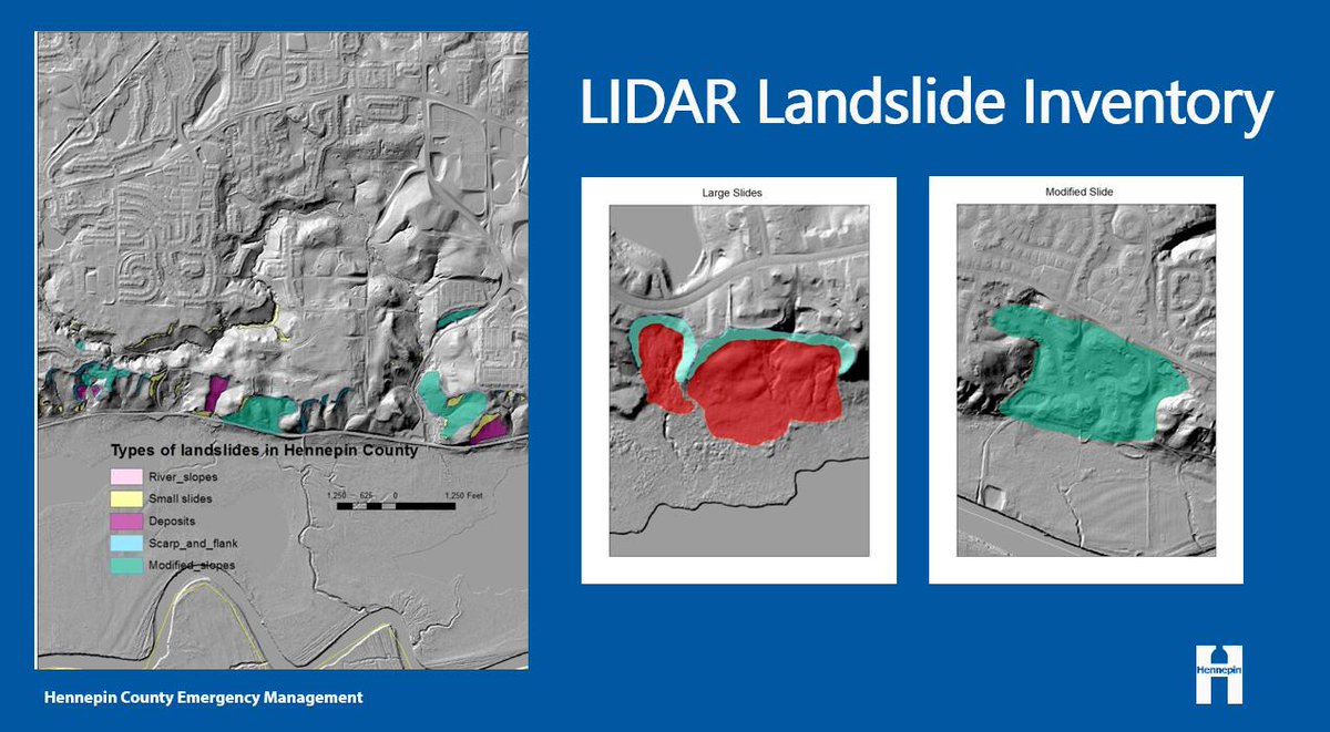 EW: Hennepin County Landslide Assessment Group, comprised of federal, state, and local individuals, created a #LIDAR landslide inventory that identified over 1,000 past landslide sites #CIWebinar