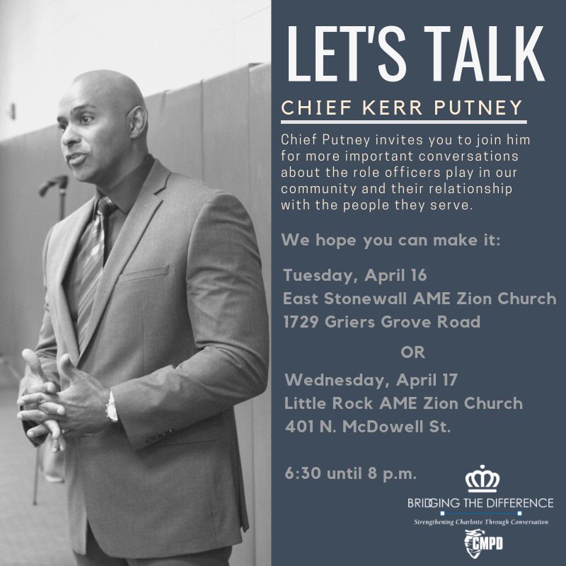 Don’t miss the last opportunity to join a community conversation with Chief Putney, today at 6:30 PM
