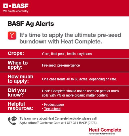 BASFAgSolutions's tweet photo. #BASFAgAlert It's time to give your crops the proper burndown with #HeatComplete. Read more below. https://t.co/QHiEMpQ84k #WestCdnAg https://t.co/VVDeiGLVxY