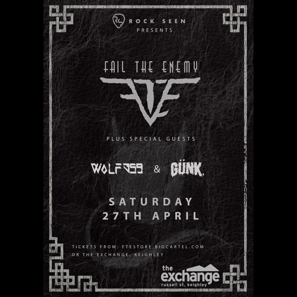 Fail The Enemy (@failtheenemy) on Twitter photo 🚨SUPPORTS🚨
We are pleased to announce that GÜNK and Wolf 359 will be joining us at <a href="/exchangearts/">TheExchange Keighley</a> in keighley on 27/04/19! 😈🤘🏻
If you haven’t already... Grab your tickets now! ftestore.bigcartel.com 🚨SUPPORTS🚨
We are pleased to announce that GÜNK and Wolf 359 will be joining us at <a href="/exchangearts/">TheExchange Keighley</a> in keighley on 27/04/19! 😈🤘🏻
If you haven’t already... Grab your tickets now! ftestore.bigcartel.com