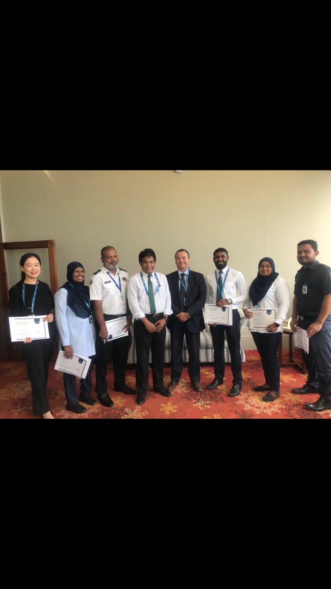 MACLmedia's tweet photo. Smile Campaign Winners of March 2019 @VelanaAirport
Xiaojuan Liu -MACL Duty Free
Ashjau Abdulla-MACL Passenger Services
Husna Ibrahim-MACL Terminal Services
Fathimath Nazza-MACL Leeli Lounge
Mohamed Samnooz - Immigration
Mohamed Riyaz - Customs 
Noorul Ameen - Aviation Security https://t.co/frmwJquaAZ