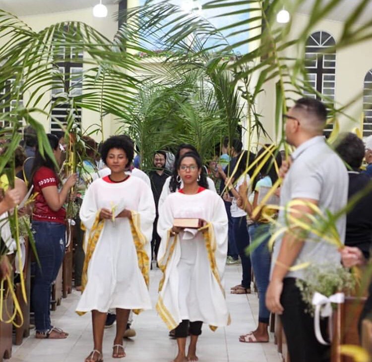 PJDioceseRB's tweet photo. 🌿 A abertura da Semana Santa deu inicio com a missa de Ramos, o envio dos missionários e a procissão em alusão à Campanha Nacional de Enfrentamento aos Ciclos de violência contra a mulher, aconteceu no último domingo, dia 14, na paróquia São Sebastião.🌿 https://t.co/A7cKLicotQ