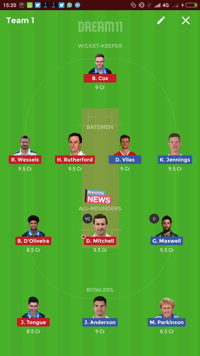 Lokendr_123's tweet photo. tha bcz of dream11 chuthyaa kept Mitchell captain/vc  in all team😄
Thanks @dream11 for showing wrong lineup again. This time i used my research rather then trusting u, RIP #Dream11Experts #ShutDownDream11 #yahgamehaichehaiCheaterka @Dream11 #darymitchell https://t.co/2dhK7RnTPn