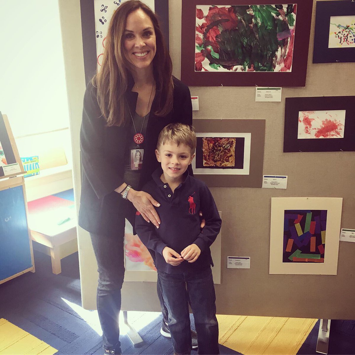 DaffneiRiedel's tweet photo. Play school art show and silent auction. He is so proud! He made us pose with his work. #MOB #lifewithJR #hesatlongenoughforart #boymom #mybaby #prek #WednesdayMotivation #highgold https://t.co/cU9ZAvNkeV
