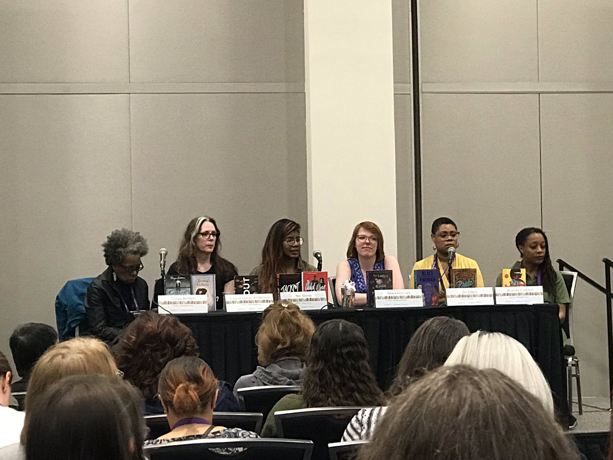 mlalextx's tweet photo. What a great group of women authors!Tayshas Reading List Author Panel at TX Library Association Conference #tla19  @tonyaboldenbook @getnicced @halseanderson @ibizoboi @TheMackenzieLee  @brandycolbert https://t.co/aQkGZMBtXO