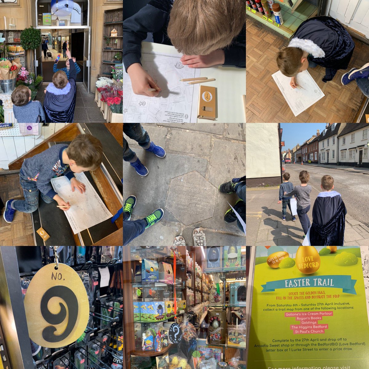 Some super duper #MiniMapMakers completing the @LoveBedford #Bedford Easter Trail- they’ve been to a #bookshop #Ironmonger #baker #tearoom #museum #church #arcadeshops #icecreamparlour #sweetshop