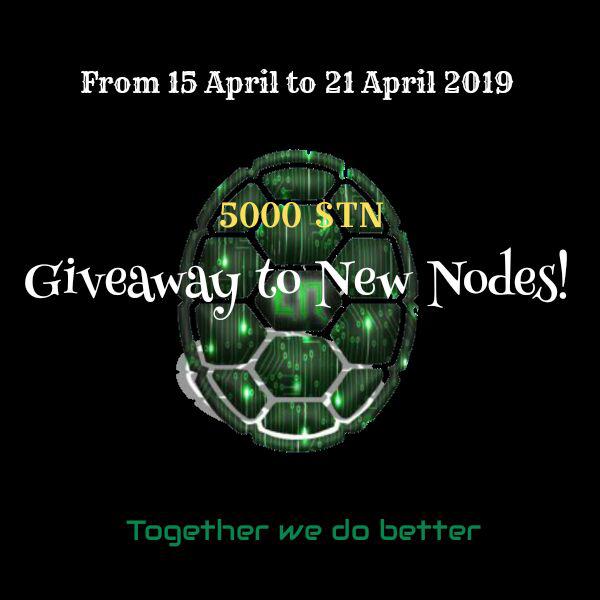 ## NODE COMPETITION 15 April - 21 April 2019 ##

GIVEAWAY: 5000 TN offered to 5 New Nodes each = 25 000 TN in total. Extra 5000 TN for each node hosted in a new country (not in the following list) US, DE, NL, CA, IN, LT, ZA, AR, FR, IT, KR