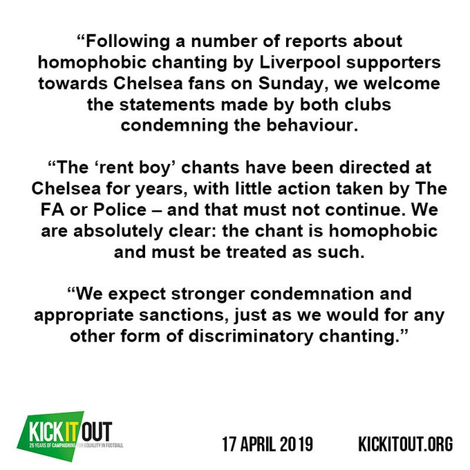 Kick It Out statement on homophobic chanting