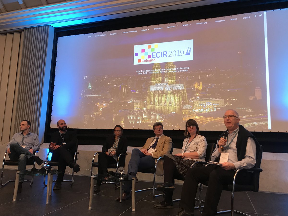 ecir2019's tweet photo. @NorbertFuhr opening the panel on Societal Challenges for Search - w/ @CharlotteHase @frrncl @bennostein #ECIR2019 https://t.co/szaatbr42t