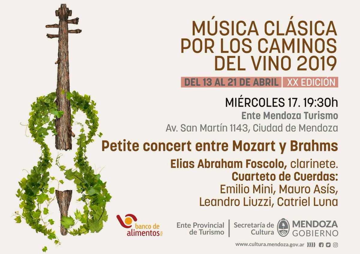 Los invitamos muy especialmente al concierto  que tendrá como escenario nuestro hermoso edificio en el km 0 de la Ciudad de Mendoza.
¡Los esperamos!
📅 17 de abril.
🕥 19.30