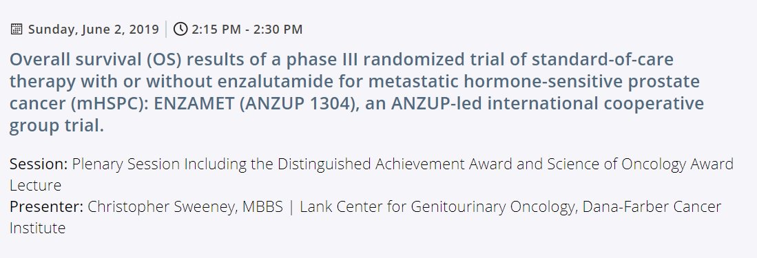ANZUPtrials's tweet photo. Very proud &amp; excited to see our ENZAMET trial featured in 2019 ASCO Plenary session. Congratulations to the authors, investigators &amp; trial participants. @ANZUPtrials @ChrisSweens1 @Prof_IanD @DanaFarber @TrialsCentre @cancertrials_ie @CDNCancerTrials @CancerAustralia #ASCO19 https://t.co/Med7yDj5z3