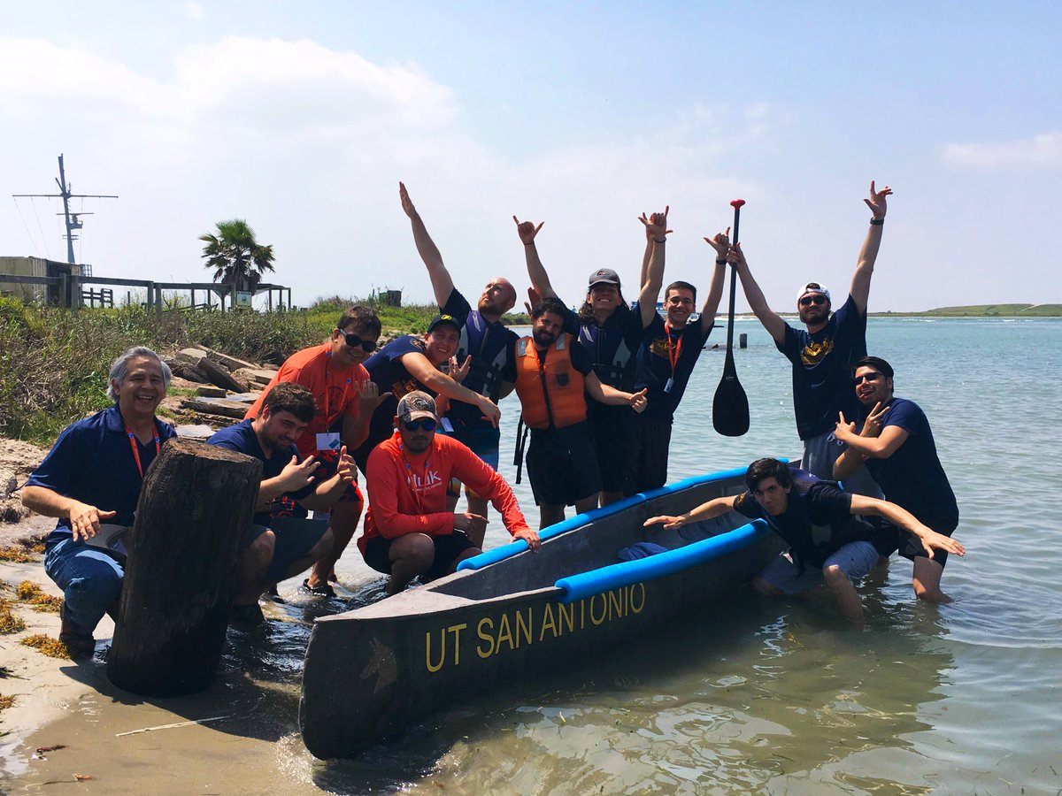 UTSA's tweet photo. Who says Roadrunners stick to land? 😏 Last weekend, #UTSA competed in the American Society of Civil Engineers Concrete Canoe Competition 🛶 After crafting a concrete canoe that can float (what?!), our team hit the waves for the 1st time in 3 years. #BirdsUp! 🤙🏾 @EngineeringUTSA https://t.co/uMu36yheK7