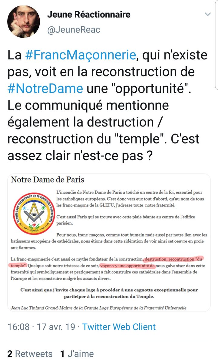 Toute la maçonnerie unie pour "reconstruire" le temple, plutôt que de "restaurer"  #NotreDame...