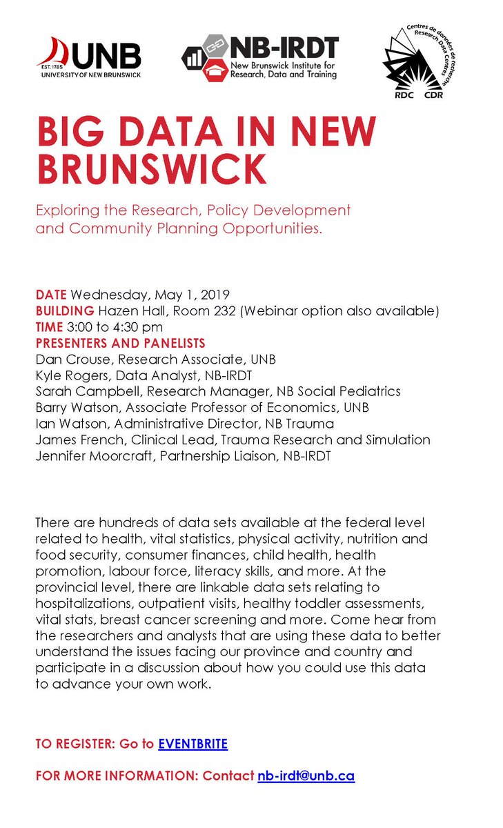 maritimespor's tweet photo. Learn about data resources in #NB! #nbirdt, #StatCanRDC and @UNB are hosting Big Data in New Brunswick: Exploring the Research, Policy Development, and Community Planning Opportunities on May 1 @UNBSaintJohn or Online | Register π https://t.co/IIUzdY68P3 https://t.co/3jpxITcLyx