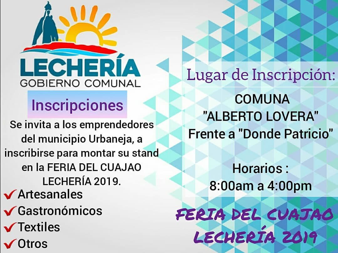 Vente a #Lecheria esta semana santa,  si quieres ser expositor en la feria del cuajao llégate a la sede de la comuna frente a Patricio para más información,  es totalmente gratis #17Abr