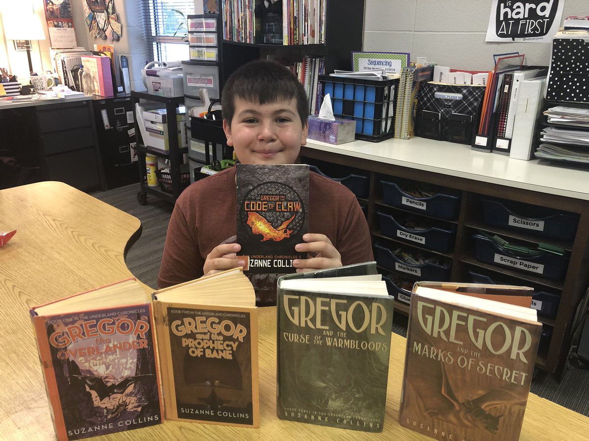 aprilschoenberg's tweet photo. This awesome @K5Northview 5th grade reader just finished the “Gregor the Overlander” series and loved it! 📚He is wondering when the next book will be released by Suzanne Collins? Any other Gregor series fans out there? #RoadrunnerReader 🤓 https://t.co/BYYQ7DIEhM