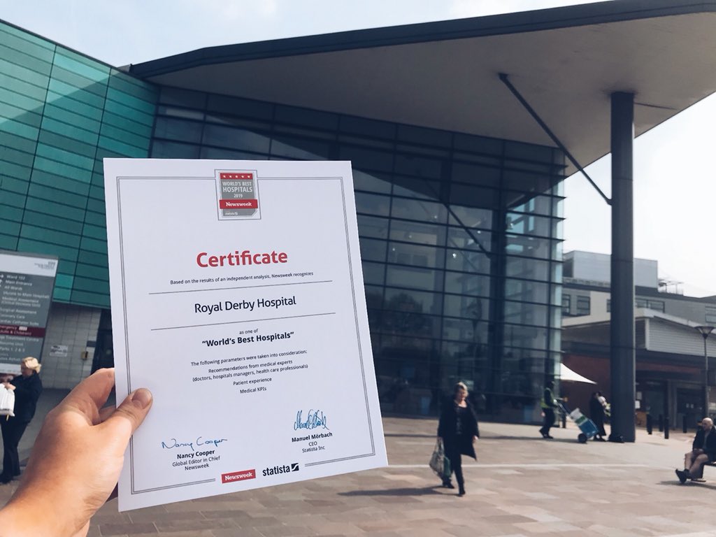 UHDBTrust's tweet photo. We’re so proud to announce that the Royal Derby Hospital has been named as one of Newsweek's Worlds Best Hospitals 2019.

We were rated 67th out of 80 hospitals shortlisted within the UK.

Read more here: https://t.co/YphE3LQjY0

@gavinUHDB https://t.co/KAq2ho7VGL