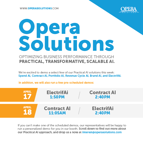 OperaSolutions's tweet image. First day of at #TheAIConf - Join Opera Solutions at booth 504, at 1:50 and 2:40 we'll be running some demos using #realtimeAI #electrifAI