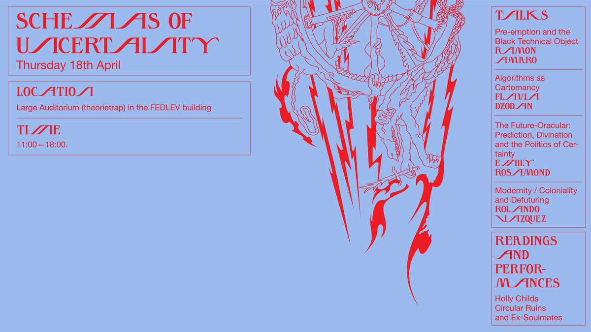 Schemas of Uncertainty symposium is happening tomorrow @followSandberg ! There will be talks by @redlightvoices , @sambarhino , @EmilyRosamond and Rolando Vazquez as well as a reading by @hol_l_y and Dj sets by Ex-soulmates and Circural Ruins. You're all invited! @CopyCopley