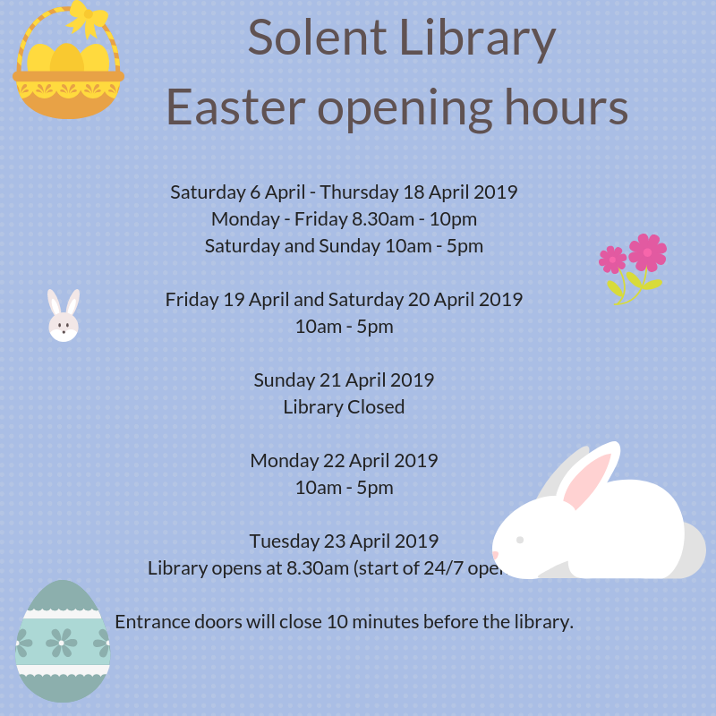 SolentLibrary's tweet photo. If you're staying local for the Easter hols, staff like chocolate too.....and look we are open!!!........just saying 😀😋🐰🐣🍫🧁 https://t.co/X0vjAt60rp