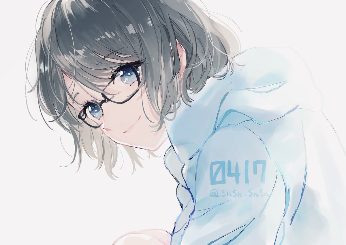 1girl solo glasses smile blue eyes short hair looking at viewer  illustration images