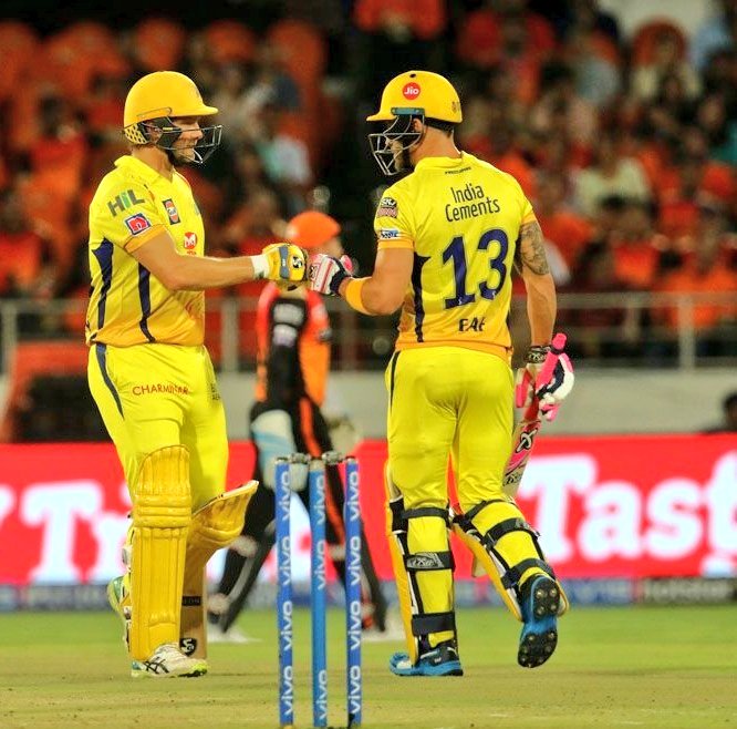 SuriyaEsakki's tweet photo. The best opening partnership of the season is here!💛🦁  

@ShaneRWatson33 @faf1307  #AmazinGg

#SRHvCSK #WhistlePodu #Yellove https://t.co/1Q4YvSH2yo