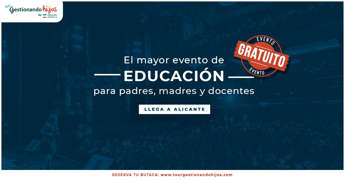#EducandoHijosAlicante | @GestionaHijos y <a href="/PrensaIberica/">Prensa Ibérica</a> organizan un tour sobre educación de la mano de importantes expertos por diferentes ciudades. Primera parada, Alicante con <a href="/informacion_es/">INFORMACION.es</a>. Aforo completo; inscríbete en la lista de espera aquí bit.ly/2KEwoZK