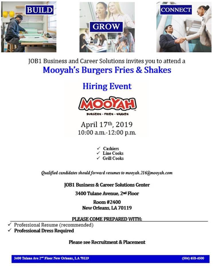 MfSuccess's tweet photo. New hiring event @ JOB1 going on today!!! MooYah is hiring for multiple positions...see flyer for more info! #JOB1 #NextStep https://t.co/GiDnhOlKw5