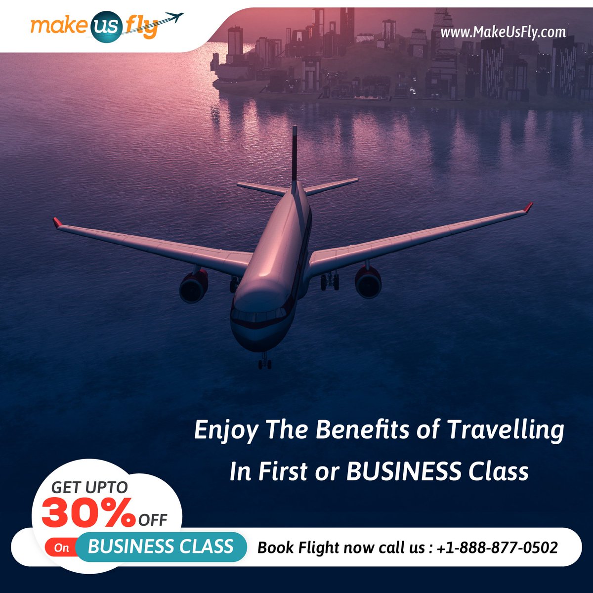 Enjoy the benefits of travelling in first or business class with Make us Fly. Get upto 30% OFF on all flights booking. Hurry!! Visit makeusfly.com to avail the offer.
#BusinessClassFlights #FirstClassFlights