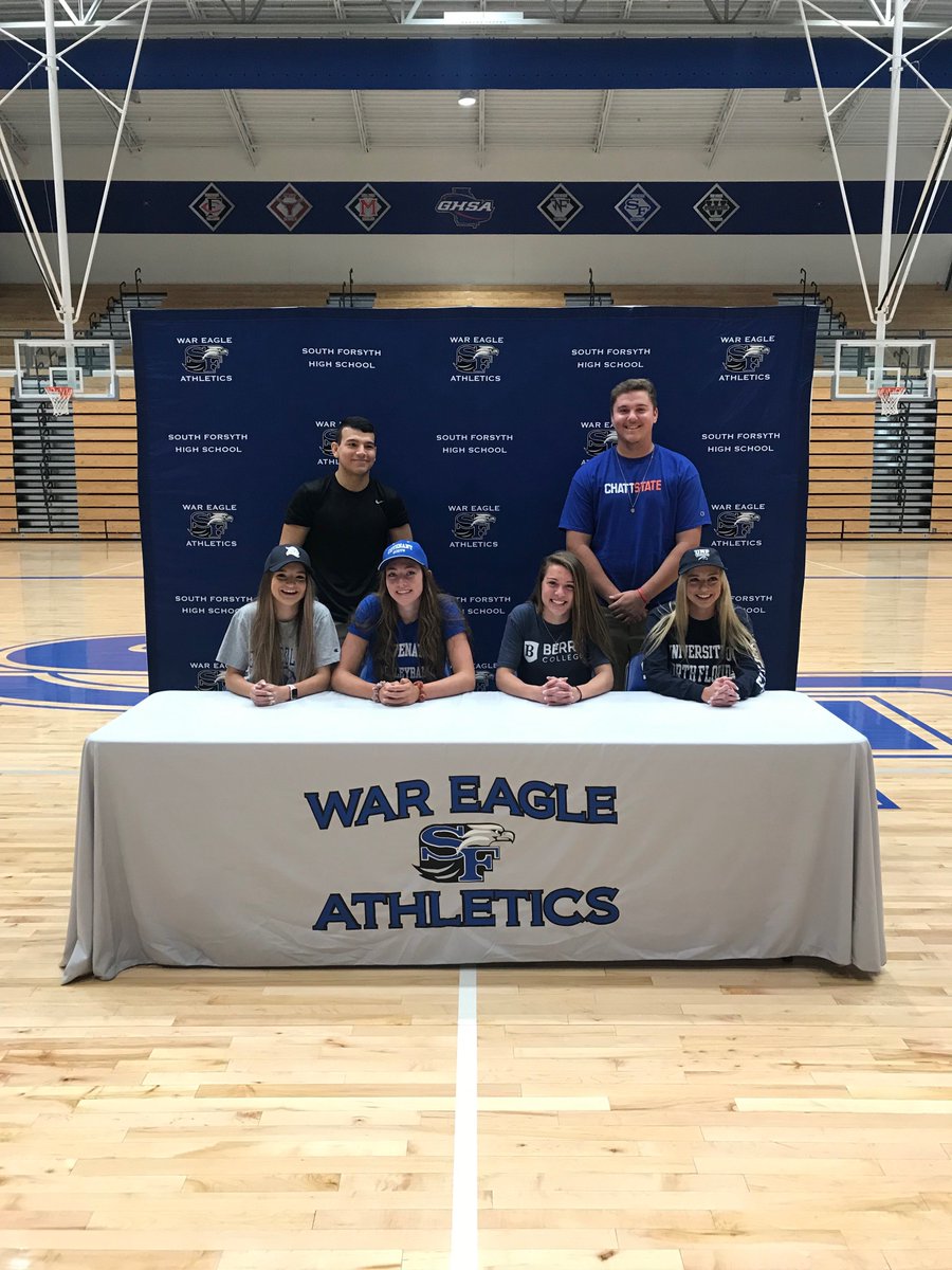SouthForsythHS's tweet photo. Congrats to our Spring Signees! Tyler Cowan- Baseball, Lyndsey Francingues- Soccer, Maria Walsh- Soccer, Mary Kate Wichalonis- Swimming, Taylor Caldwell- Volleyball, and Luis Gonzalez- Wrestling.  #southstrong @ForsythSports https://t.co/jMjDJ1nHQ2